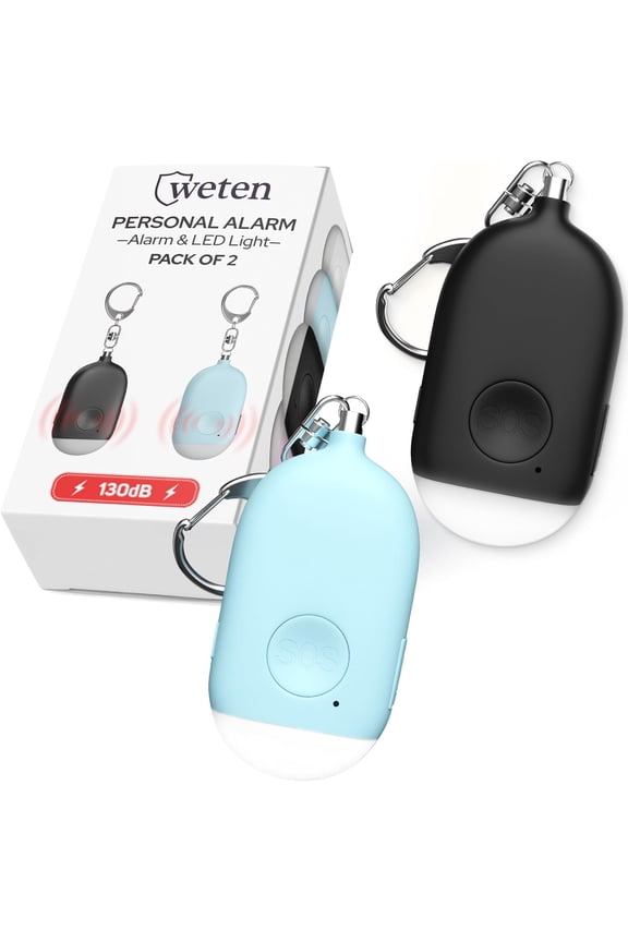 Rechar able Personal Alarm Keychain - 130dB Siren & LED Light - 2 Pack Personal Safety Alert for Women to Carry - Panic Button Alarm for Security - Rape Whistle for Self Defense (Black&Blue)