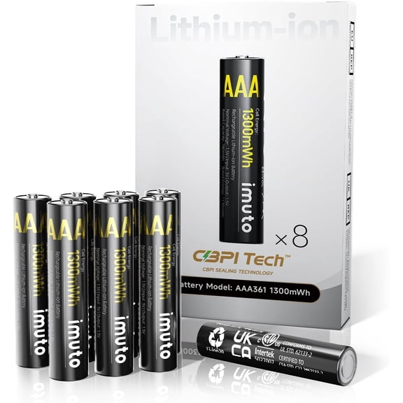 Recharable AAA Batteries Lithium 8 Pack,1300mWh 1.5V Constant Output Triple a 1600 Cycles Long LastingNo Charr