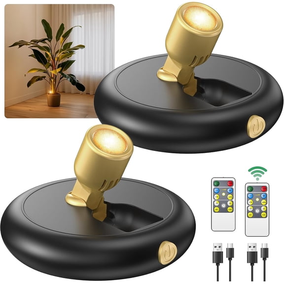 Recharable Battery LED Spotlight Indoor: Wireless Mini Art Accent Spot Lights with Timer Remote - Small Dimmable Uplight for Plants Display Painting Dartboard Artwork Portrait Closet