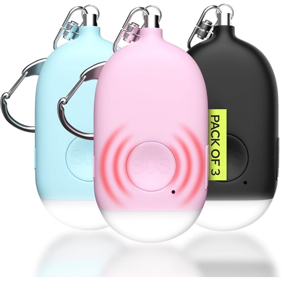 Recharable Personal Alarm Keychain - 130dB Siren, LED Light - 3Pack Personal Safety Alert for Women to Carry - Panic Button Alarm for Security - Rape Whistle for Self Defense (Black&Pink&Blue)