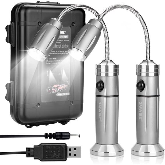 Recharable Ultra-Bright Barbecue Grill Light with Ser Bright LED Lights,360 Flexible Gooseneck Adjustable Pit Boss Smoker BBQ Accessories, Grilling Gifts for Men Dad- 2 Pack
