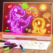 Rechargable 16" LED Light-Up Dry Erase Board, 9 Neon Colors Doodle Glow Drawing Pad, Button Control & Stand - Creative Kids Toys,Boys/Girls Birthday Gift ,Includes 5 Markers