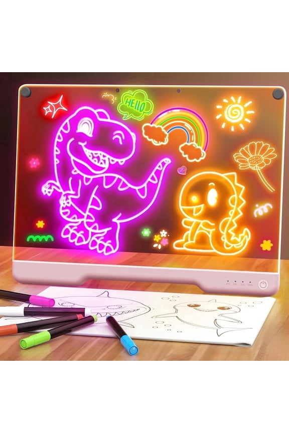 Rechargable 16" LED Light-Up Dry Erase Board, 9 Neon Colors Doodle Glow Drawing Pad, Touch Control & Stand - Creative Kids Toys,Boys/Girls Birthday Gift ,Includes 5 Markers