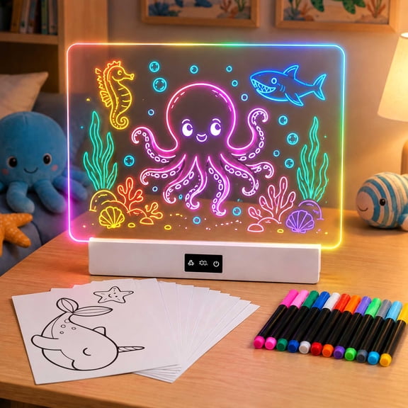 Elice Rechargeable LED Drawing Board for Kids, Light Up Message Board with 8 Colors + 3 Dynamic Modes, Built-in Stand, 2000mAh Battery, White