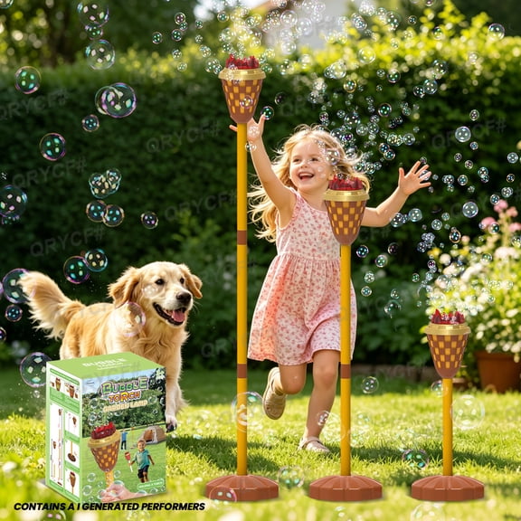 Rechargable Bubbles Machine Automatic Torch Bubble Maker with Lights & Music, Standing Height Adjustable for Outdoor Camping Party Gifts-Brown