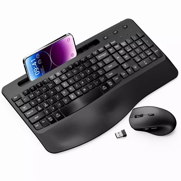 Rechargable Wireless Keyboard and Mouse Ergonomic Combo 2.4G Full-Sized Quiet