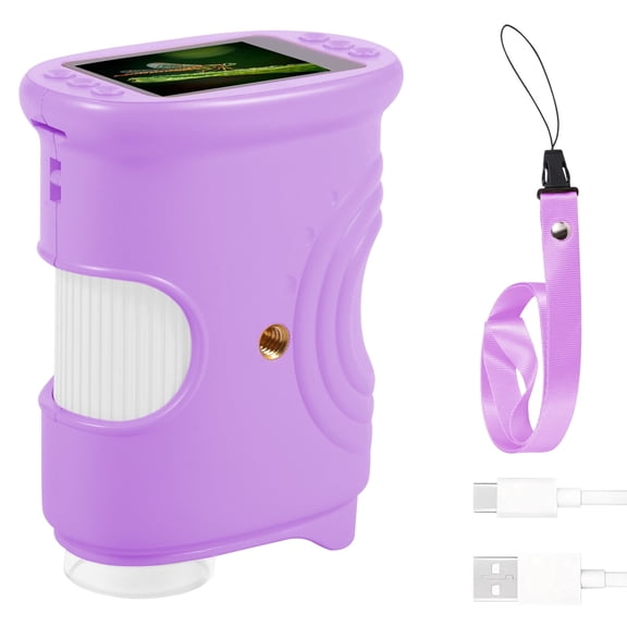 Rechargeable 1000X Handheld Kids Microscope 2 Inch IPS Screen - Ideal Present for 4 to 7 Years Old Children (Purple )
