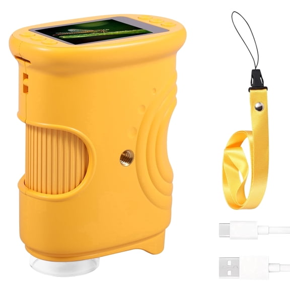 Rechargeable 1000X Handheld Kids Microscope 2 Inch IPS Screen - Ideal Present for 4 to 7 Years Old Children (Yellow)