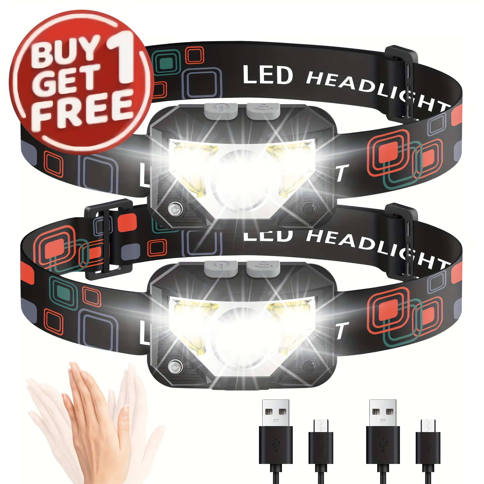 Rechargeable 1200LM LED Headlamp with Red Light, 8 Modes for Camping, Hiking, Cycling, Fishing, Car Repair, Emergency, Gift for Men