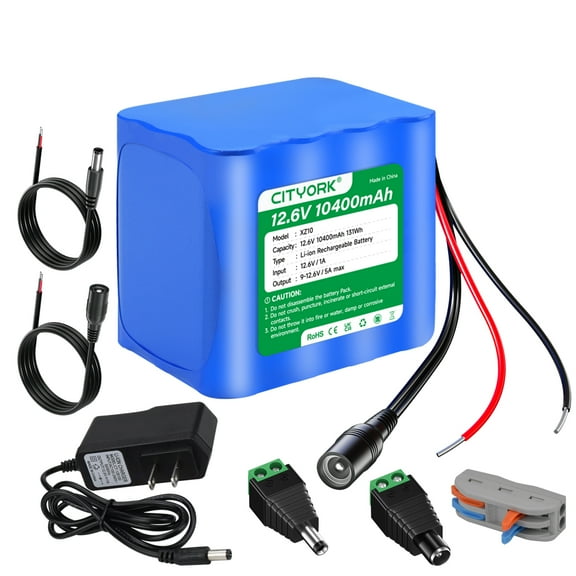 Rechargeable 12V 10400mAh Lithium ion Battery Pack with Charger & DC5521 Connector Compatible with 12V Devices, RC Car, DIY Project, Bike Light, Electric Pianos, CCTV Camera, Toys, LED Light Strip
