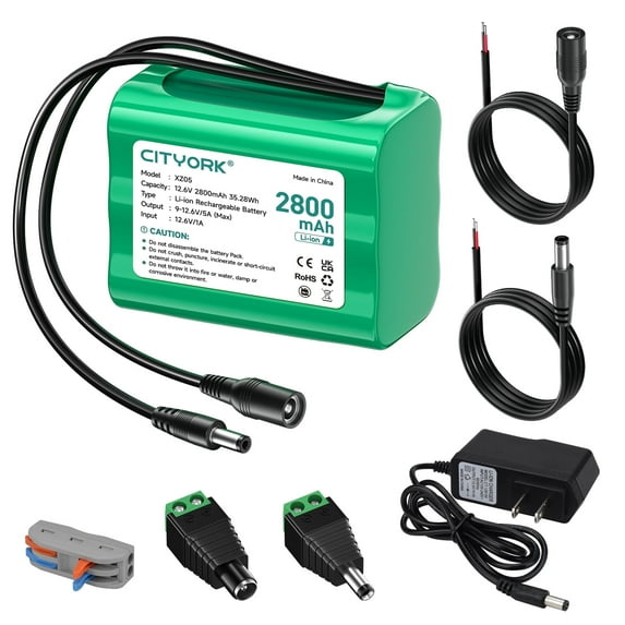 Rechargeable 12V 2800mAh Lithium ion Battery Pack with Charger & DC5521 Connector Compatible with 12V Devices, RC Car, DIY Project, Bike Light, Electric Pianos, CCTV Camera, Toys, LED Light Strip