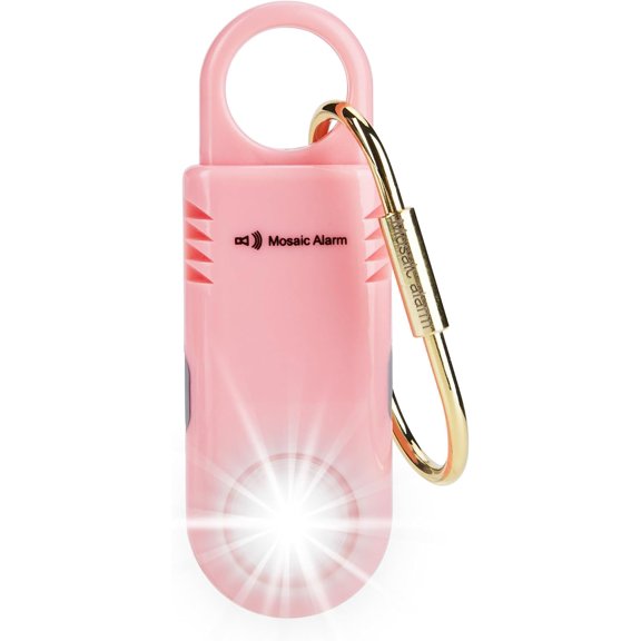 Rechargeable 135dB Personal Safety Alarm Strobe Light Loud Sound Non Slip Grip Keychain SOS Siren for Women, Student. Flashlight Hiking Bear Alarm Deterrent. Emergency Self Defense Alert. Pink