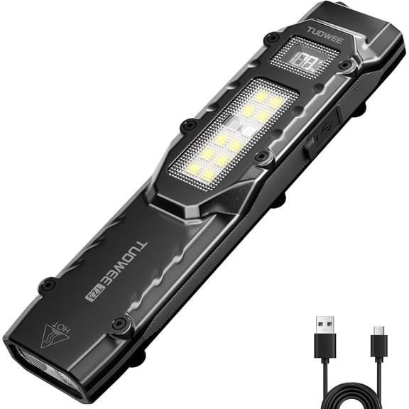 Rechargeable 1500LUMEN Flat Flashlights EDC Tactical Flashlight,Dual-Switches LED Small Flashlight with Digital Display,Stainless Steel 8 Modes Pocket Flash light for Home, Camping,and Emergency Use