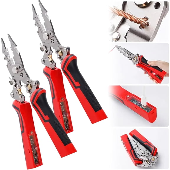 Rechargeable 16 in 1 Wire Stripper Twister | Voltage Tester Pliers for 12v-250v AC/DC with Audible & Flashing LED Alarm, for Cutting, Pulling Wires & Cable Scissors