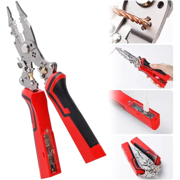 Rechargeable 16 in 1 Wire Stripper Twister | Voltage Tester Pliers for 12v-250v AC/DC with Audible & Flashing LED Alarm, for Cutting, Pulling Wires & Cable Scissors