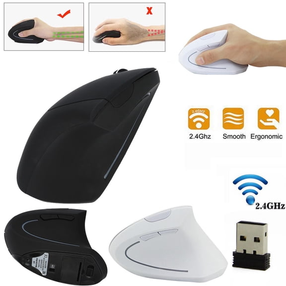 Rechargeable 2.4 GHz Ergonomic Vertical Wireless Mouse – 1600 DPI, 6-Button Optical, 10 m Range, Power-Saving, Plug-and-Play for Home & Office