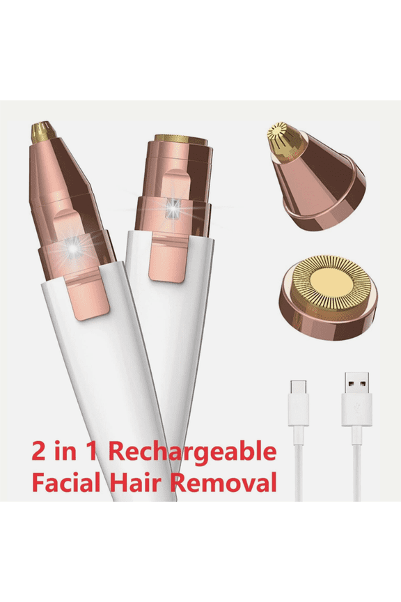 Rechargeable 2-in-1 Electric Facial Hair Remover for Women - Eyebrow Trimmer & Epilator Shaver for Brows Upper Lip Chin - Portable Pain-Free Hair Removal Tool.