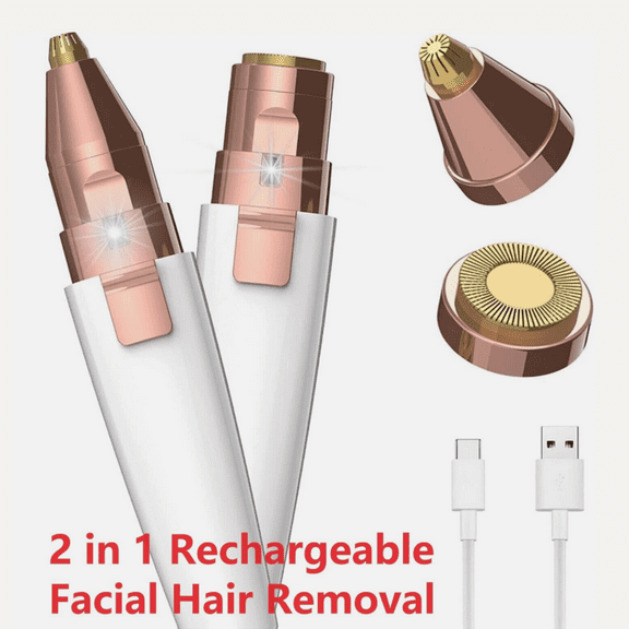 Rechargeable 2-in-1 Electric Facial Hair Remover for Women - Eyebrow Trimmer & Epilator Shaver for Brows Upper Lip Chin - Portable Pain-Free Hair Removal Tool.