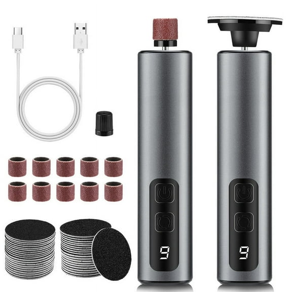 Rechargeable 2-in-1 Pedicure Kit – Electric Callus Remover and Nail File with 40 Foot Files, 10 Nail Attachments, 9 Speed Adjustable for Home Use or Travel
