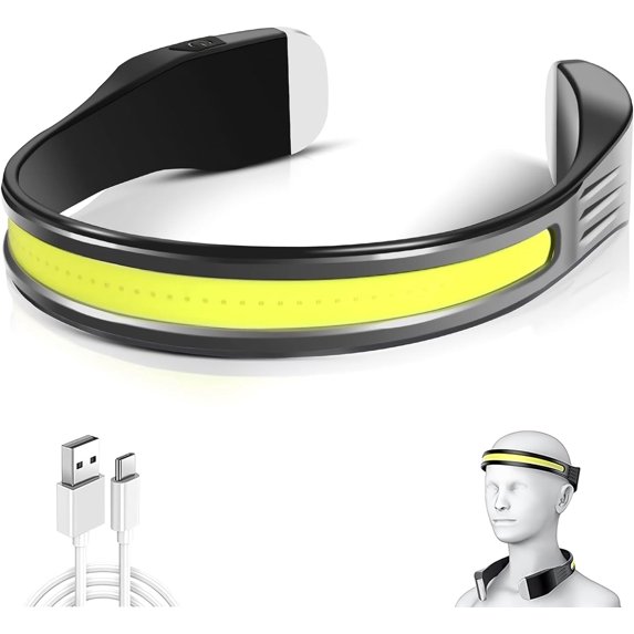 Rechargeable 260° Wide Beam COB Head Torch for Forehead, Four Lighting Modes, 2000lms Highlight Wicks, IPX5 Waterproof, Suitable for Camping, Hiking, Running, Reading