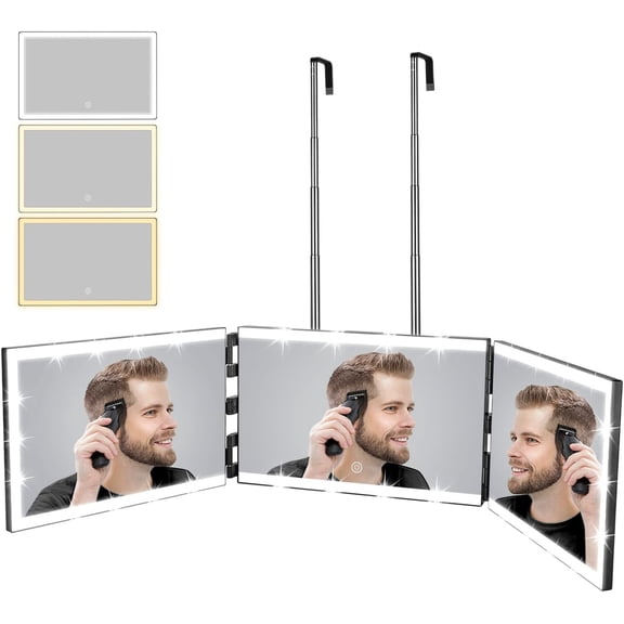 Rechargeable 3 Way Mirror for Hair Cutting with 8 Light Strips