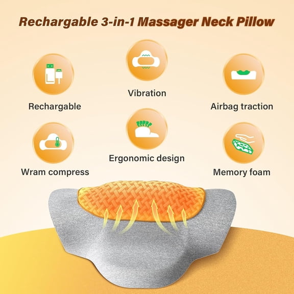 Rechargeable 3-in-1 Neck Massager Pillow with Heat, Vibration & Air Traction