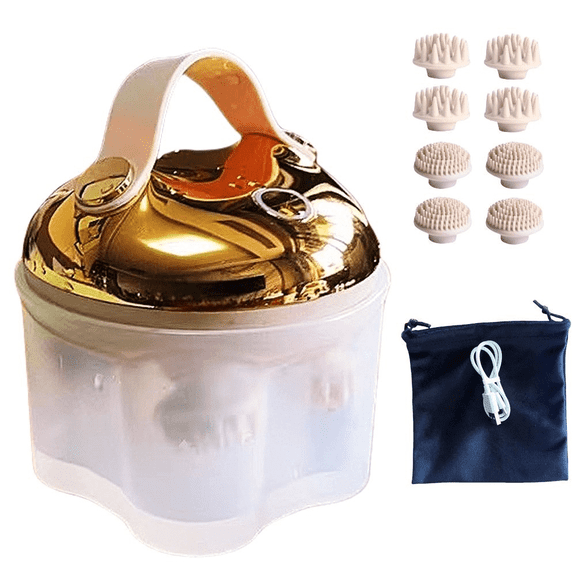 Rechargeable 3D Kneading Head Massager with 2 Sets of Claws, for Scalp, Neck, and Body Comfort（GOLDEN）
