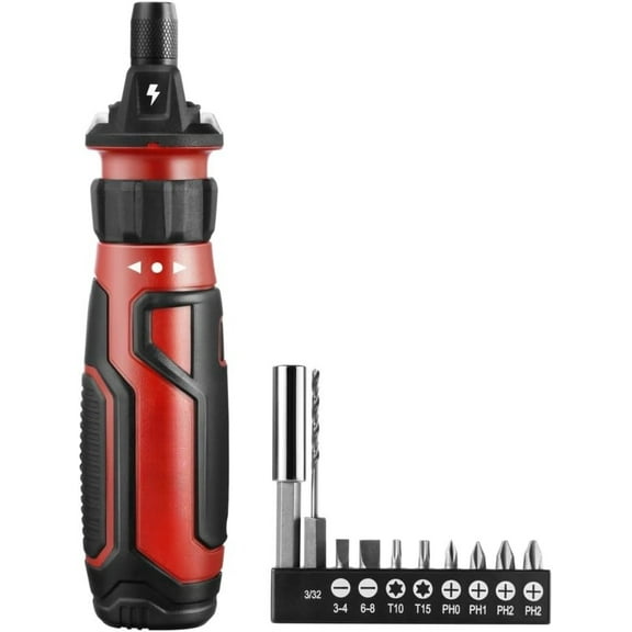 Rechargeable 4V Cordless Screwdriver with Circuit Sensor Technology, Includes 9pcs Bit, 1pc Bit Holder, USB Charging Cable - SD561201, Red