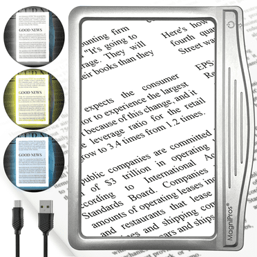 MAGNIPROS Rechargeable 5X Large Ultra Bright Page Magnifying Glass with 3 Color Light Modes & Anti-Glare Lens- Ideal for Reading Small Prints & Low Vision Seniors