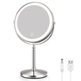 thumbnail image 1 of Rechargeable 8'' Lighted Makeup Mirror, 1X 10X Magnifying Vanity Mirror with 3 Color LED Lights, Touch Sensor Adjust Brightness Double-Sided Cosmetic Mirror, Brushed Nickel, 1 of 6