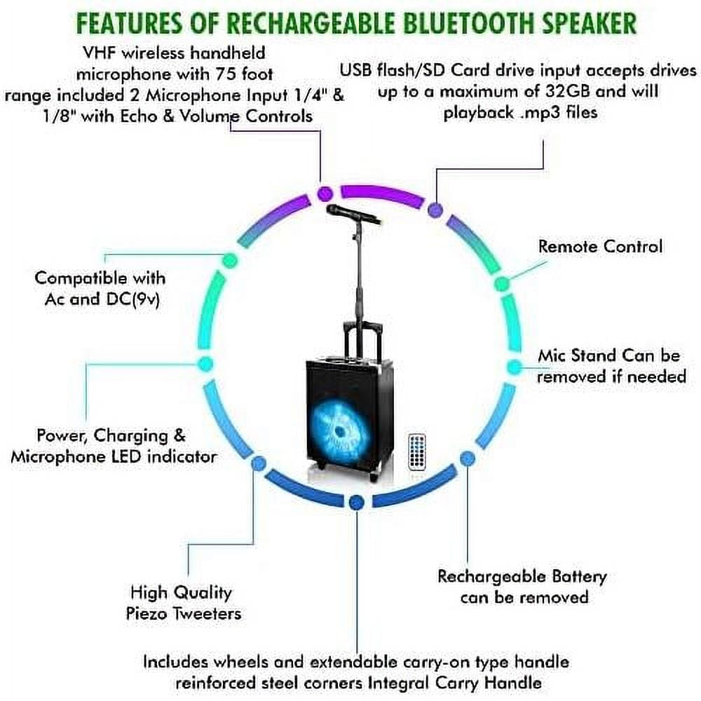 Rechargeable 800 Watts Power Bluetooth Speaker With Retractable Mic