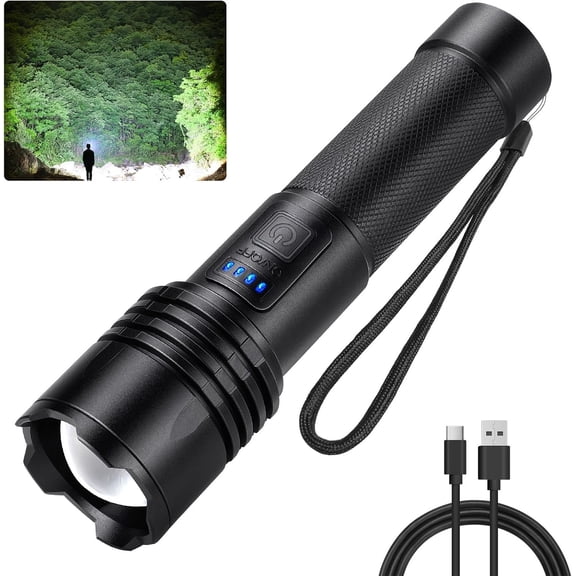 Rechargeable 99000 High Lumens LED Flashlights, Super Bright Flashlight with 3 Modes, IPX6 ,  Handheld Flash Light for  Camping  (Black)