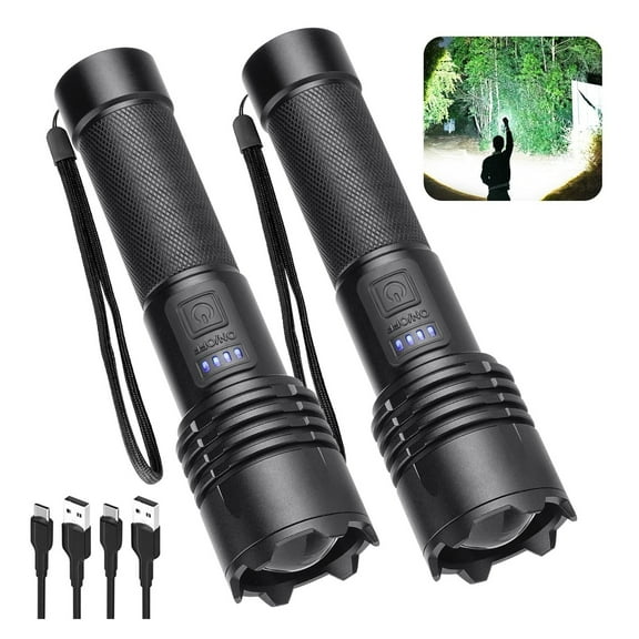 Rechargeable 990000 High Lumens LED Flashlights 2 Pack, Super Bright Flashlight with 3 Modes, IPX6 Waterproof, Powerful Handheld Flash Light for Home Camping Emergency (Black)