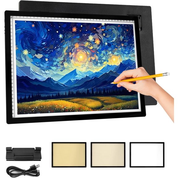 Rechargeable A3 LED Light Pad, 6-Levels Brightness & Adjustable Stand for Diamond Painting, Tracing, Art Large Drawing Board with Clip (16.5"x11.7")