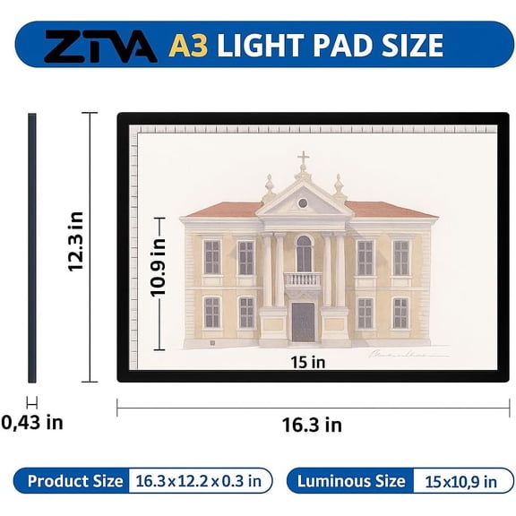 Rechargeable A3 LED Light Pad, 6-Levels Brightness & Adjustable Stand for Diamond Painting, Tracing, Art Large Drawing Board with Clip (16.5"x11.7")
