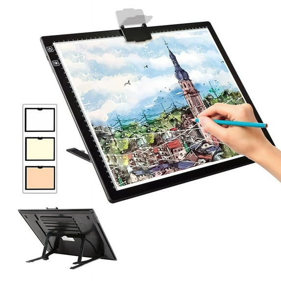 Rechargeable A3 Light Pad for ,Tracing Light Box with Stand and Clip,3 Colors Stepless Dimmable