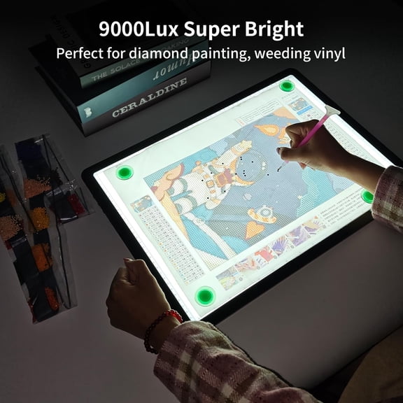 Rechargeable A4 Light Board for Diamond Painting, 9000 Lux Tracing Light Box with Side Physical Buttons, 3 Colors and 6 Levels of Brightness, LED Light Pad for Diamond Art, Drawing, Weeding Vinyl
