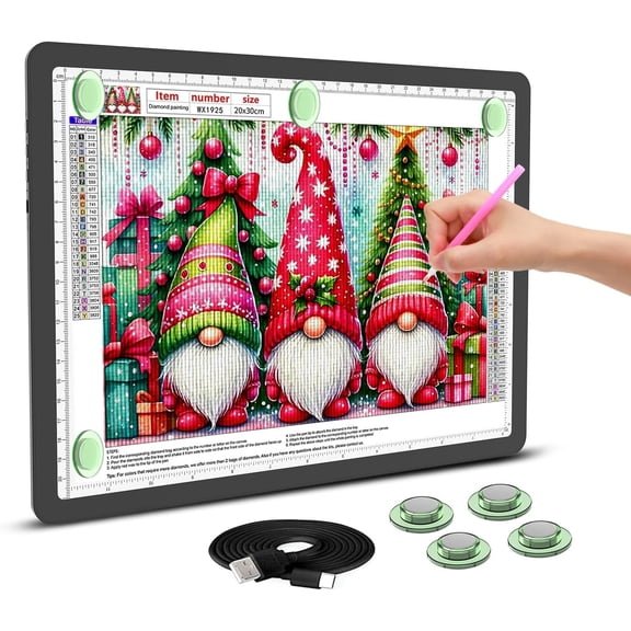 Rechargeable A4 Light Board for Diamond Painting, 9000 Lux Tracing Light Box with Side Physical Buttons, 3 Colors and 6 Levels of Brightness, LED Light Pad for Diamond Art, Drawing, Weeding Vinyl