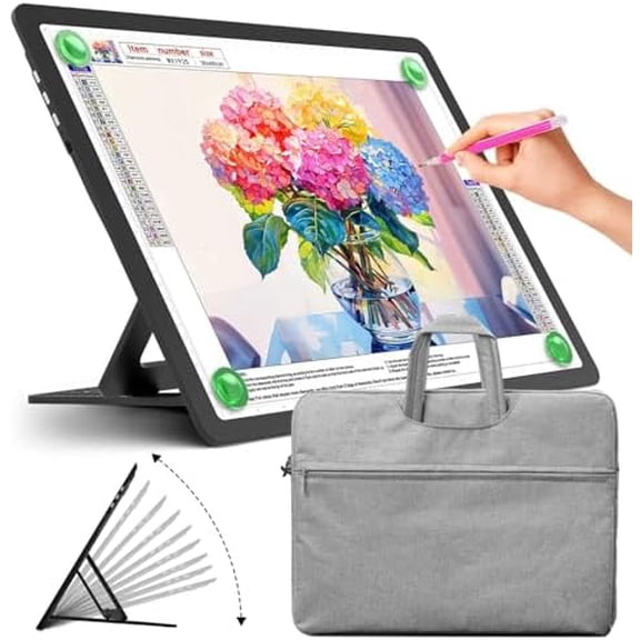 Rechargeable A4 Light Pad with Built-in Stand & Bag,Super Bright Magnetic Light Box For Tracing,Wireless Diamond Art Light Board with Side Buttons, Light Table for Diamond Painting,Sketching