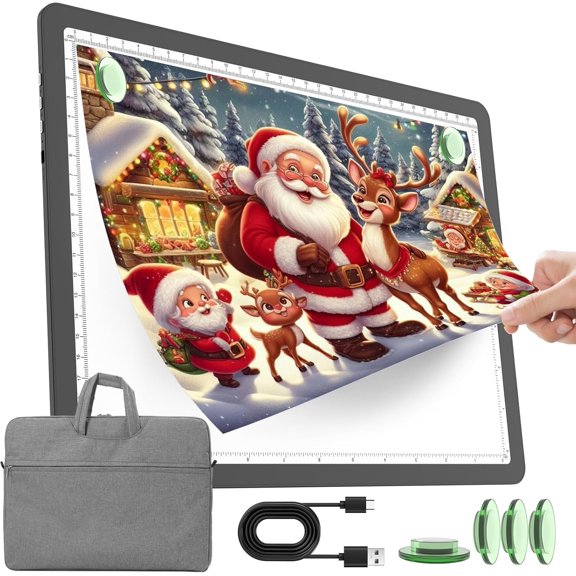 Rechargeable A4 Light Pad with Carry Bag for Diamond Painting, Ultra Bright Tracing Light Box for Drawing, Wireless Lightbox for Tracing and Drawing, Cordless Diamond Art Light Board (Black)