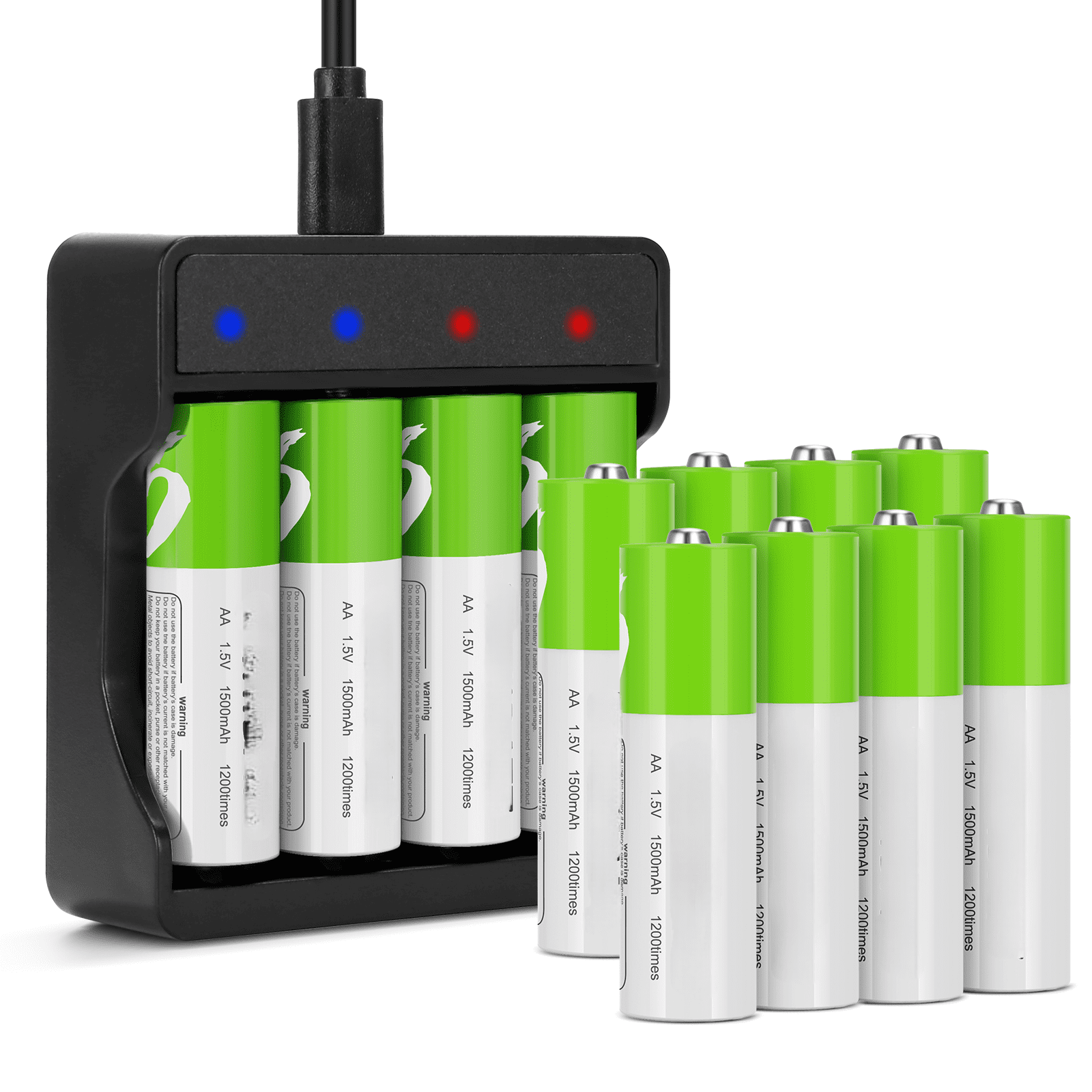 Rechargeable AA Batteries,1.5V 3600mWh Rechargeable Double A Battery Lithium with Charger（12 Pack）