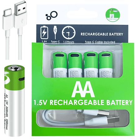 AA Rechargeable Batteries 4 Packs,1.5V 2600mWh USB AA Lithium Batteries