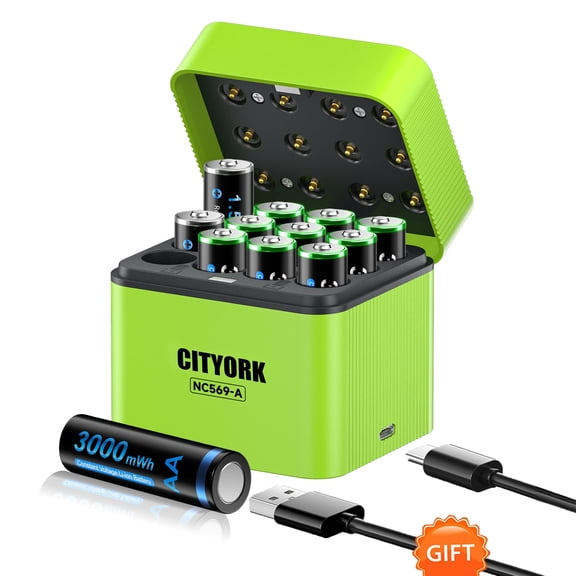 Rechargeable AA Batteries Lithium with Charger,12 Pack 1.5V 3000mWh Double A Rechargeable Battery,Long Lasting Pilas Recargables AA Battery with 12 Bay Charging Storage Box for 1.5V Li-on AA Battery