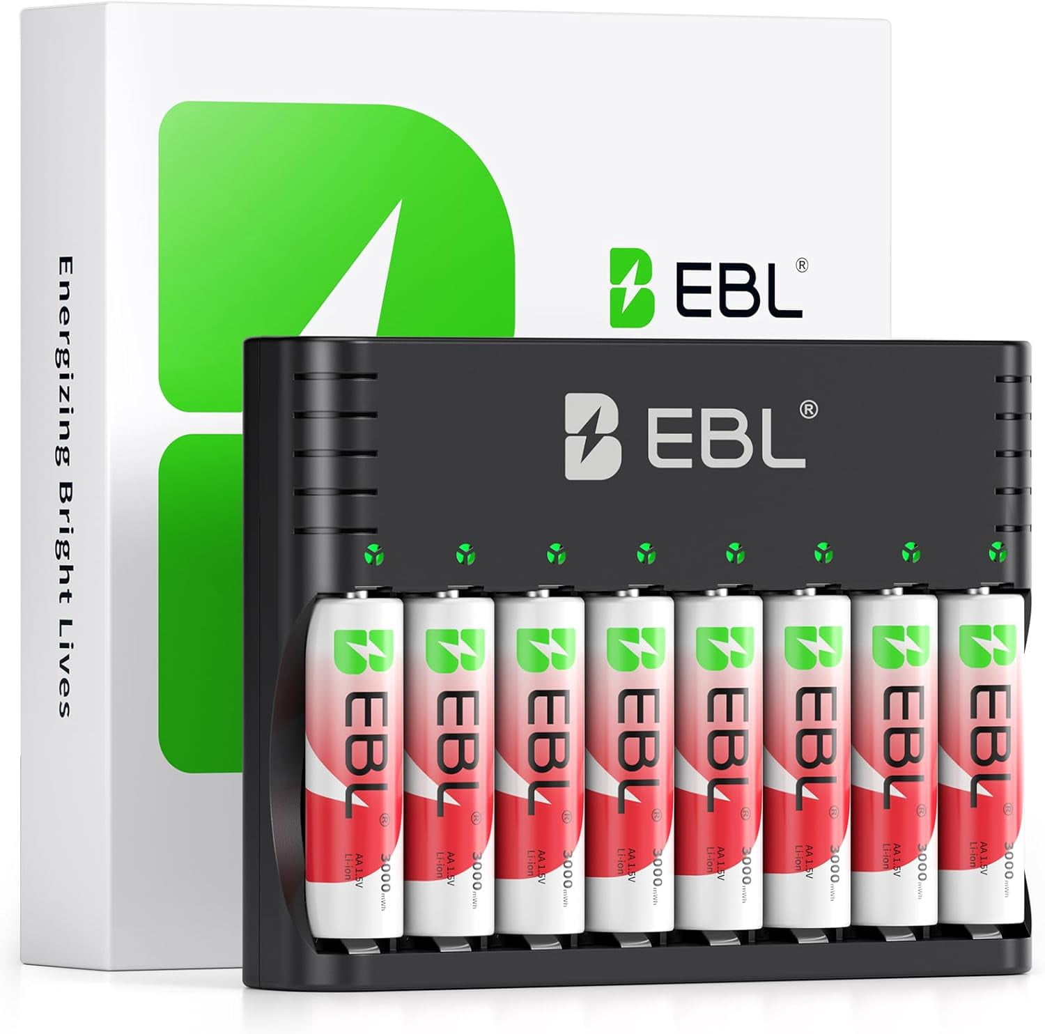 Rechargeable AA Batteries Lithium with Charger 8 Pack 3000mwh 1.5V Constant Voltage Batteries 1600 Cycles Long Lasting Double A Battery for Blink Outdoor Camera
