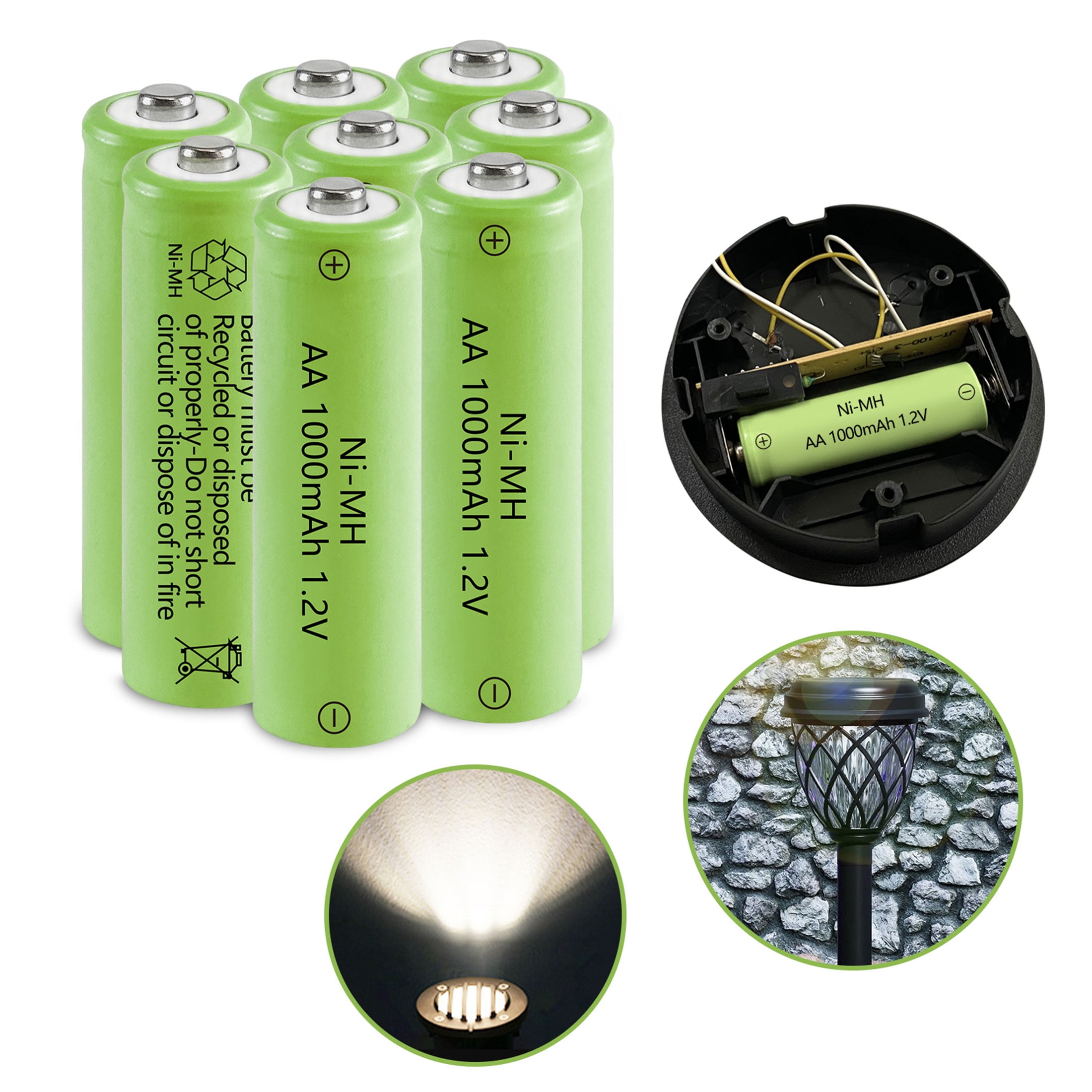 Rechargeable AA Batteries, Solar 1.2V NiMH 1000mAh Battery High