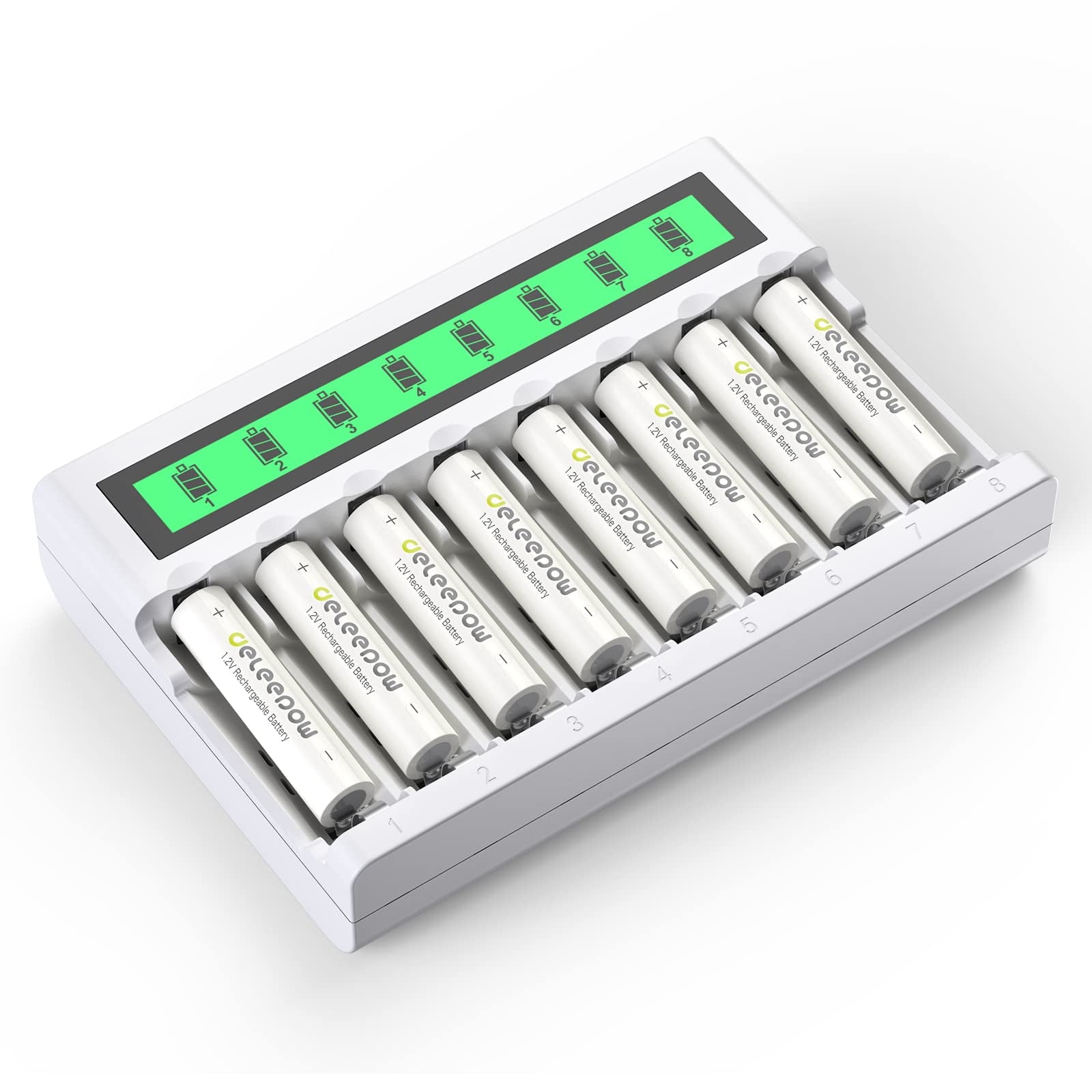 Rechargeable AAA Batteries 1.2V 1100mAh High Capacity,NiMH 8 Pack with LCD Individual AA/AAA Battery Charger