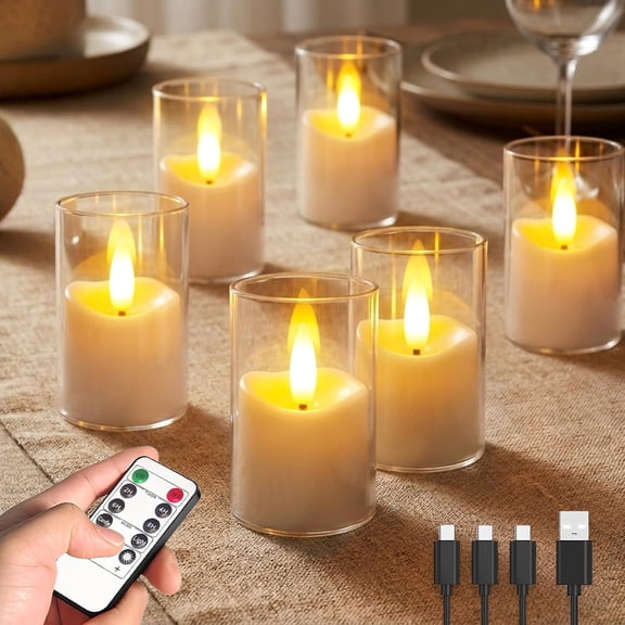 Rechargeable Acrylic Flameless LED Tea Lights with Timer, Flickering Warm Glow Votive Candles, Remote Battery Operated Set for Game Day Decorations, Holiday & Daily Table Decor (Set of 6, White)