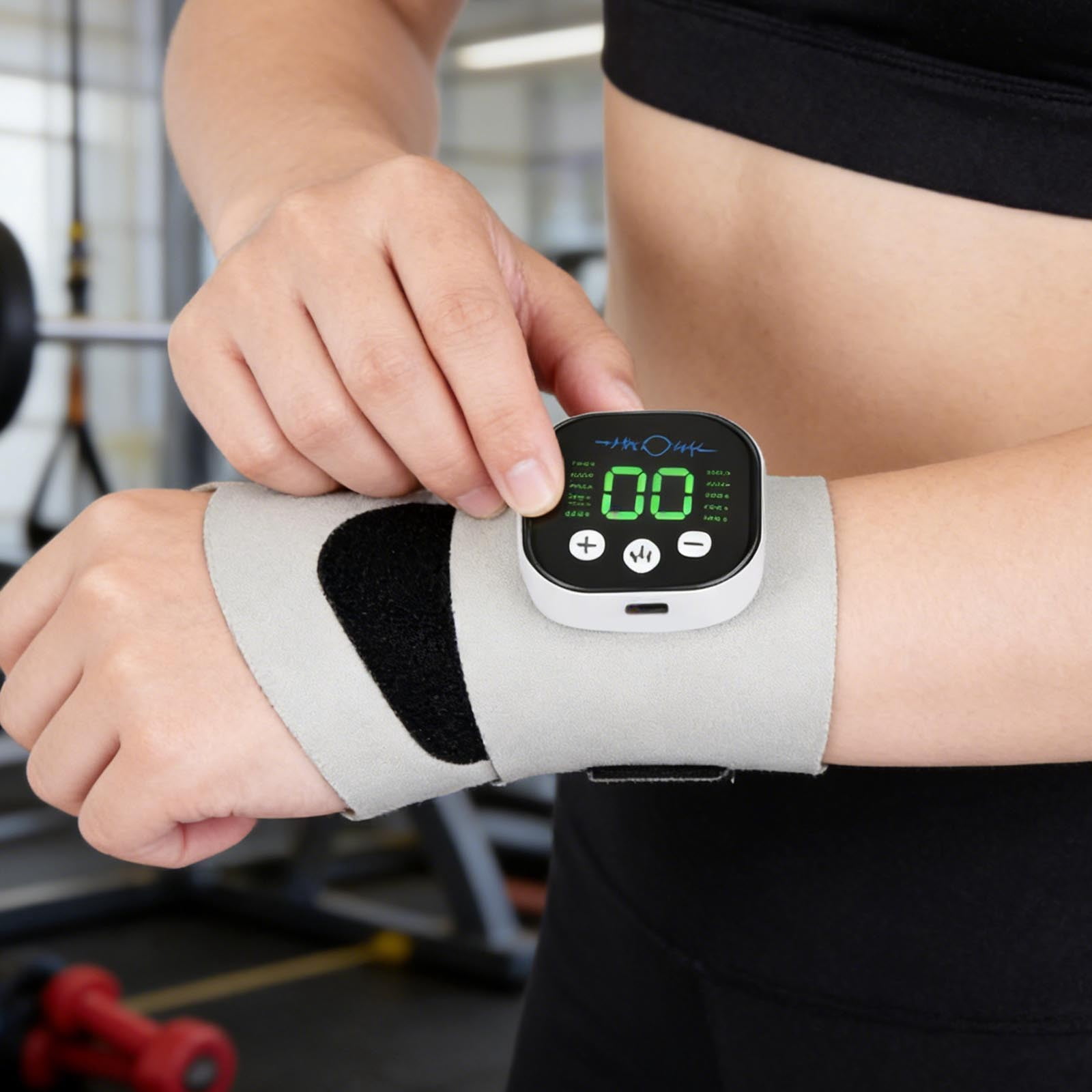 Rechargeable Adjustable Electric Wrist Massager, Cordless Wrist Heating Pad with Heat, 8 Massage Modes 30 Intensity Levels, Wearable Hand Heating Brace for Daily & Sports Use