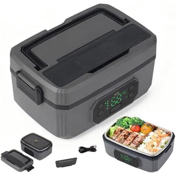 Rechargeable Adult Wireless Heated Lunch Box, 21000mAh Battery-Powered,Automatic Temperature Control Insulated Container,1.2L Leak-Proof Stainless Steel Container Ideal for Office/Truck/Outdoor Use