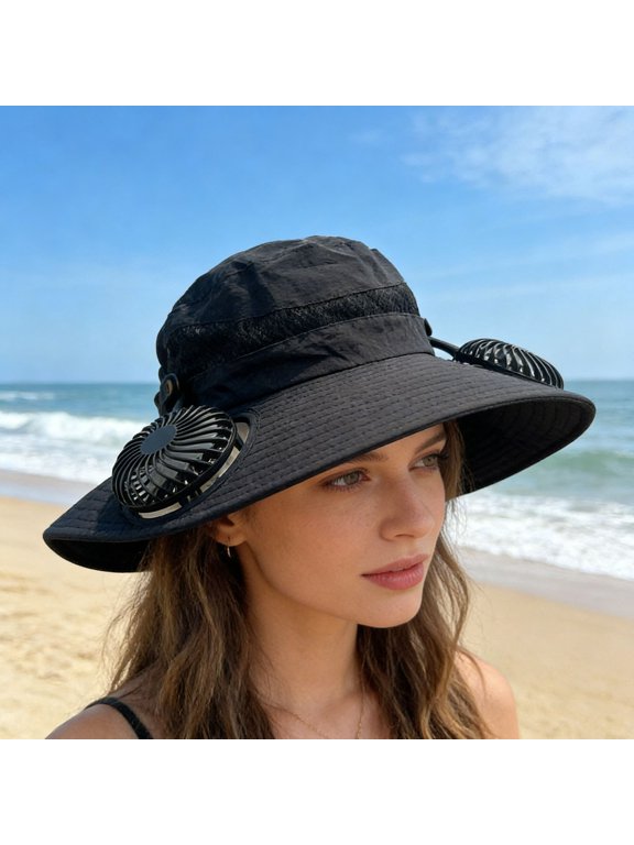 Rechargeable Airflow Adjustable Cool Fan Hat for Beach, Wide Sun Cap & Silent Fans featuring 3 Speeds & Non Woven Fabric for Women Men Camping Summer Use